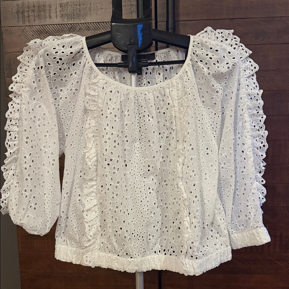 White Eyelet Peasant Blouse - Women's Top